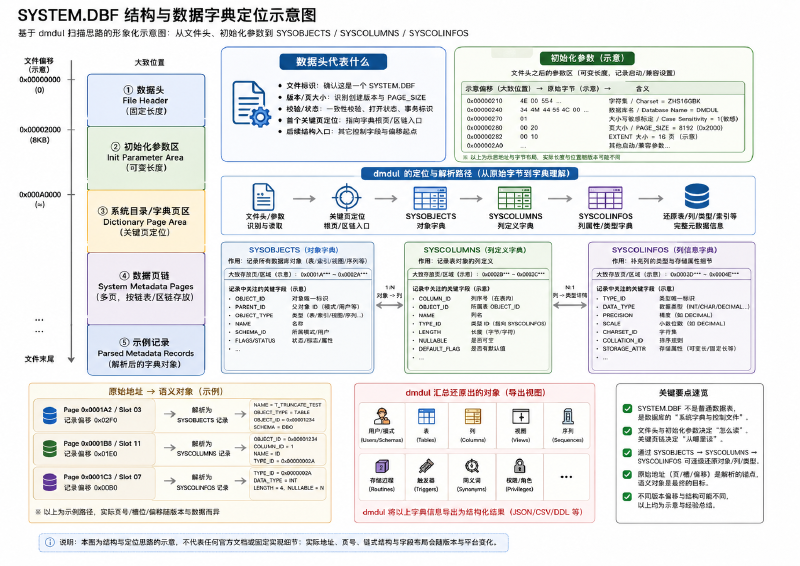 SYSTEM.DBF 结构与数据字典定位示意图